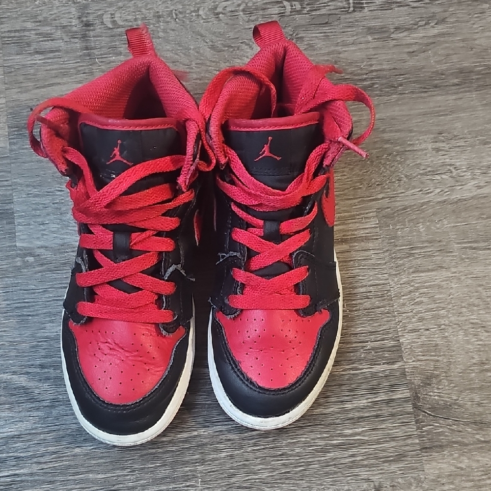 Jordan Kids Black and Red High-Top Sneakers